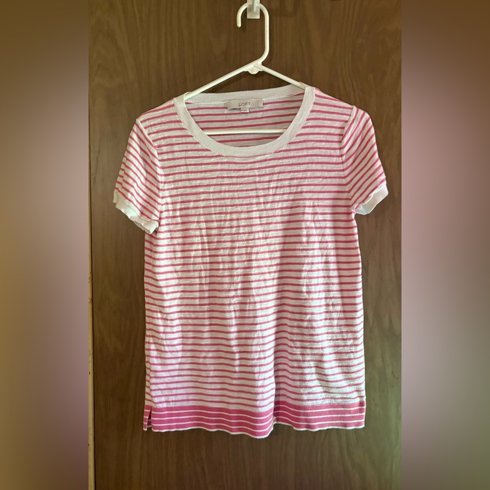 LOFT Pink and White Striped Sweater